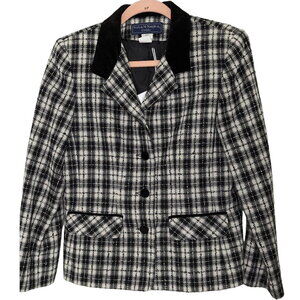Vintage Plaid Blazer with Velvet Collar